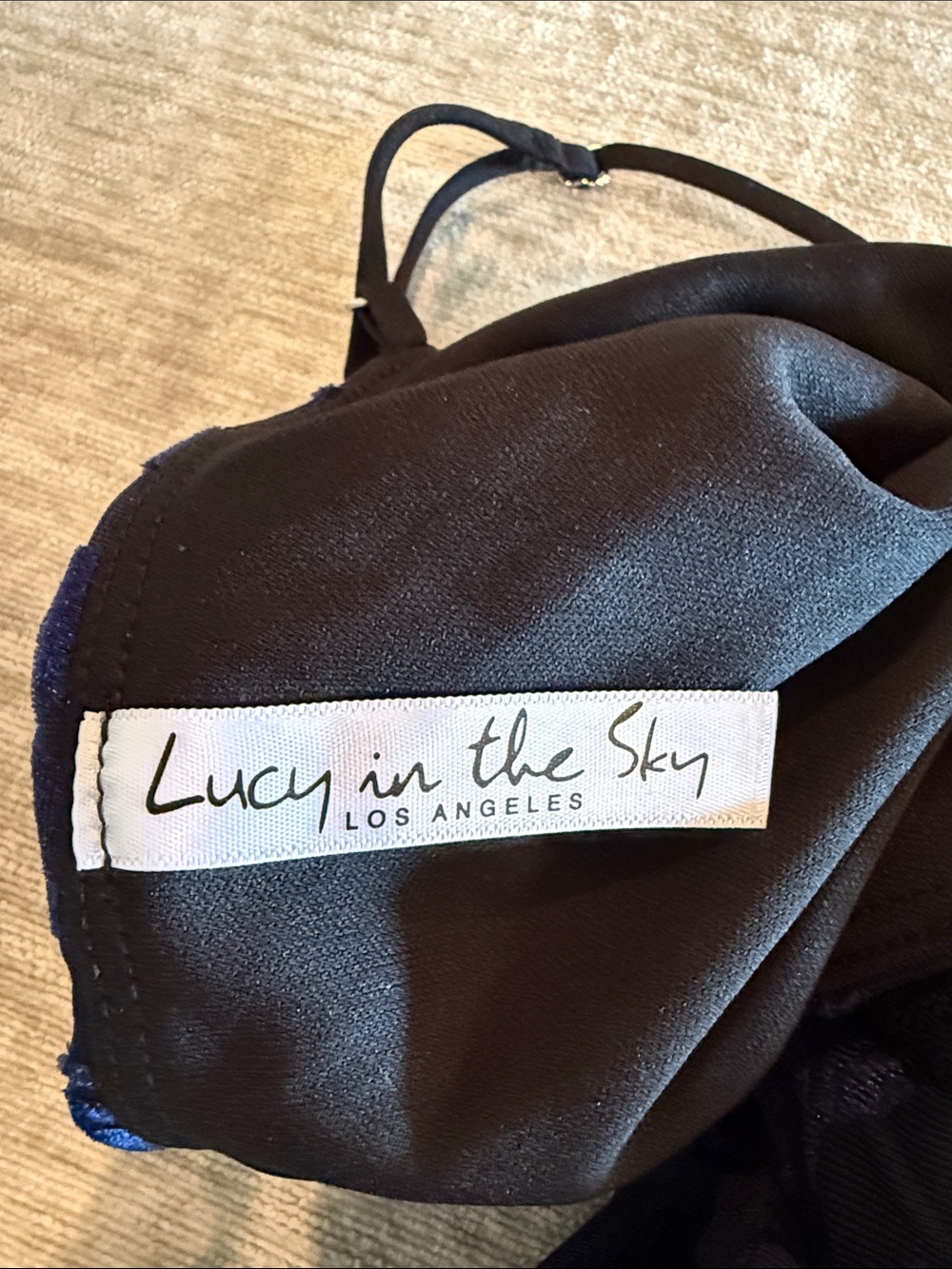 Lucy in the Sky fitted&lined dress in black w dk blue velvet flowers. Cool dress - Picture 3 of 5